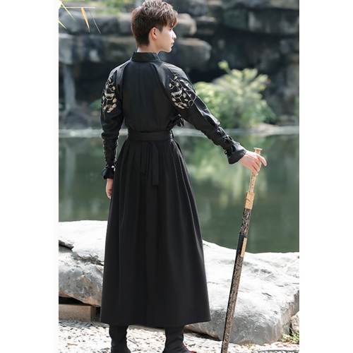 men Chinese hanfu knight scholar costumes swordsman cosplay robe graduation photo clothes ancient Tang suit stage film drama costumes